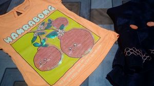 Cute Baby Girl Orange T-Shirt &amp; Navy Skirt Set