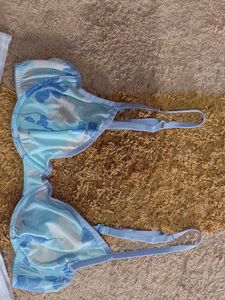 Light Blue Floral Bra &amp; White Thong Set