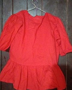 Red Peplum Puff Sleeve Top