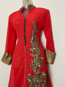Red peach ethenic with kurta Gold Embroidery