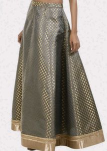 INDYA Grey Banarasi Flared Maxi Skirt