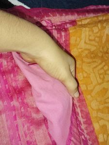 Vibrant Yellow &amp; Pink Silk Saree