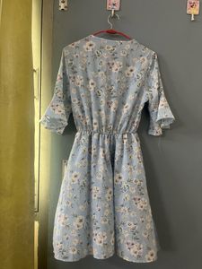 Light Blue Floral Wrap Dress