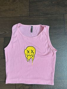 Pink Graphic Smiley Tank Top
