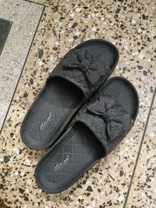 Sparkly Bow Slide Sandals