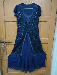 Elegant Navy Blue Sequined Dress