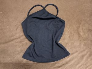 Black Ribbed Cross Halter Neck Tank Top