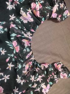 Black Floral Sheer Sleeve Crop Top