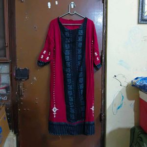 Beautiful Red Kurta with Black Embellishments
