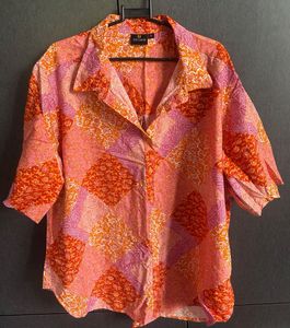 Boho Patchwork Print Button-Up Shirt