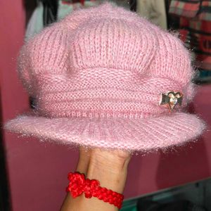 Chic Pink Knit Beret Hat