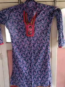purple Blue Printed Kurta with Embroidery