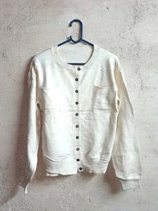 Cream Button-Up Cardigan Winter Sweater
