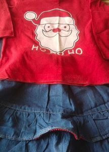 Cute Santa Claus Baby Top with Skirt.