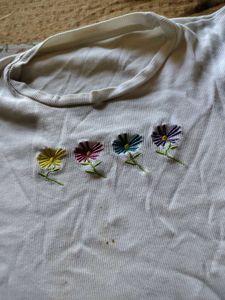 White Ribbed Floral Embroidered Baby Tee