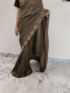 Elegant Brown Embellished Saree