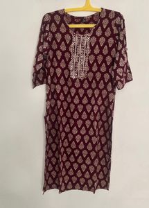 Elegant Printed Kurta with Embellished Neckline