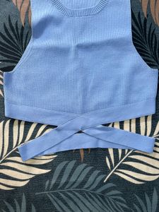 Blue Cropped Knit Tank Top