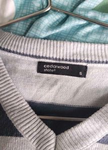 Striped V-Neck Pullover Sweater