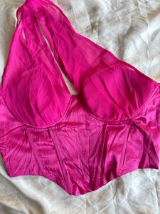 Chic Hot Pink Halter Neck Corset Top
