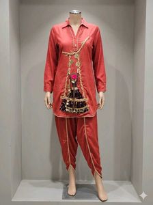 3D Designer Red Kurta with Dhoti Pants