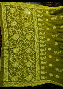 Elegant Yellow pure georgette chikankari Saree