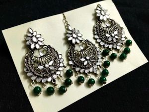 Oxidized Silver Mirror Work Earring Set