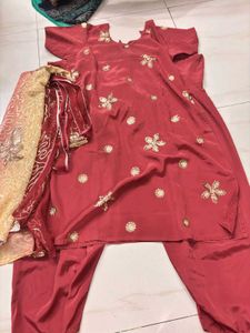 Embroidered Red Kurta Set with Dupatta