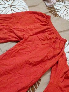 Orange Kurta Set with White Embroidery