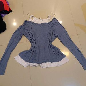 Blue Peplum Long Sleeve Top