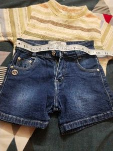 Striped T-shirt &amp; Denim Shorts Set