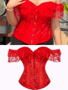 Savana Red Off-Shoulder Lace Corset Top
