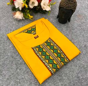 Bright Yellow Kurta with Embellished Neckline