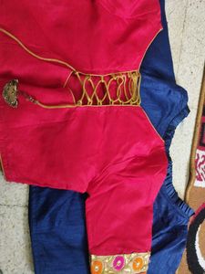 Vibrant Pink Blouse with Blue Sleeves