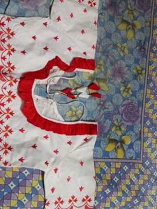 Embroidered White & Red Kurti