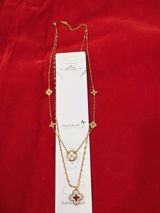 Double Chain Necklace with Clover Pendant