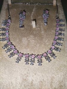 AD Pink &amp; White Stone Necklace Set