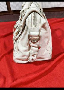 White Leather Satchel Handbag
