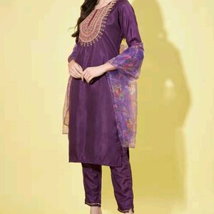 Elegant Purple Embroidered Kurta Set with Dupatta