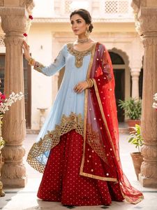 Sky Blue Embroidered high low lehnga set
