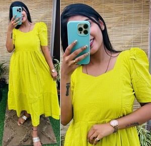 Lime green feeding kurti with puff sleeve ❤️