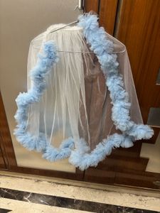Baby Blue Ruffle Party Dress with a trail