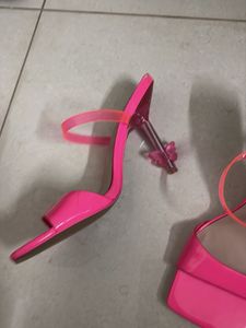 Hot Pink Square Toe Heeled Sandals
