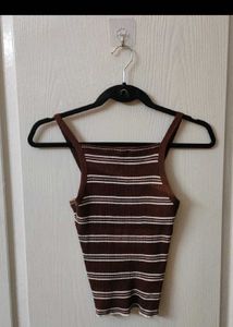 Brown Striped Cropped Tank Top