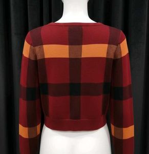 Burgundy Plaid Knit Sweater