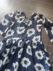 Navy Floral Print Midi Dress