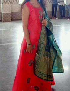 Elegant Pink Ethnic gown with Teal Dupatta