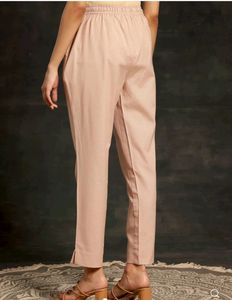 Libas Peach Solid Cotton Straight Fit Trouser