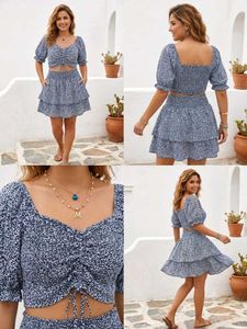 Blue Floral Crop Top & Skirt Set