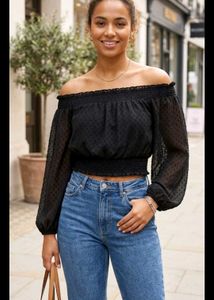 H&M Black Off-Shoulder Smocked Top